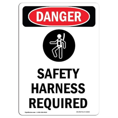 OSHA Danger Sign, Safety Harness Required, 5in X 3.5in Decal